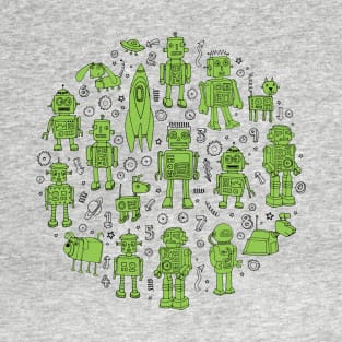 Robots in Space - Green circle T-Shirt